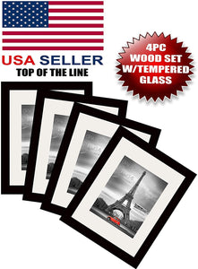 Wood Photo Frame White Mat for 8x10 11x14 16x20 Picture Tempered Glass